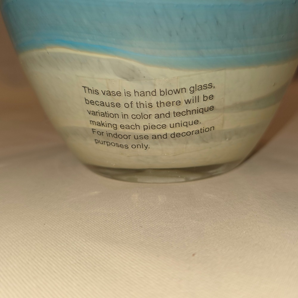 Kohl's San Marino Glass Vase Home Decor Blue Cream LIKE_NEW Hand Blown F0ZK107 - Picture 6 of 7
